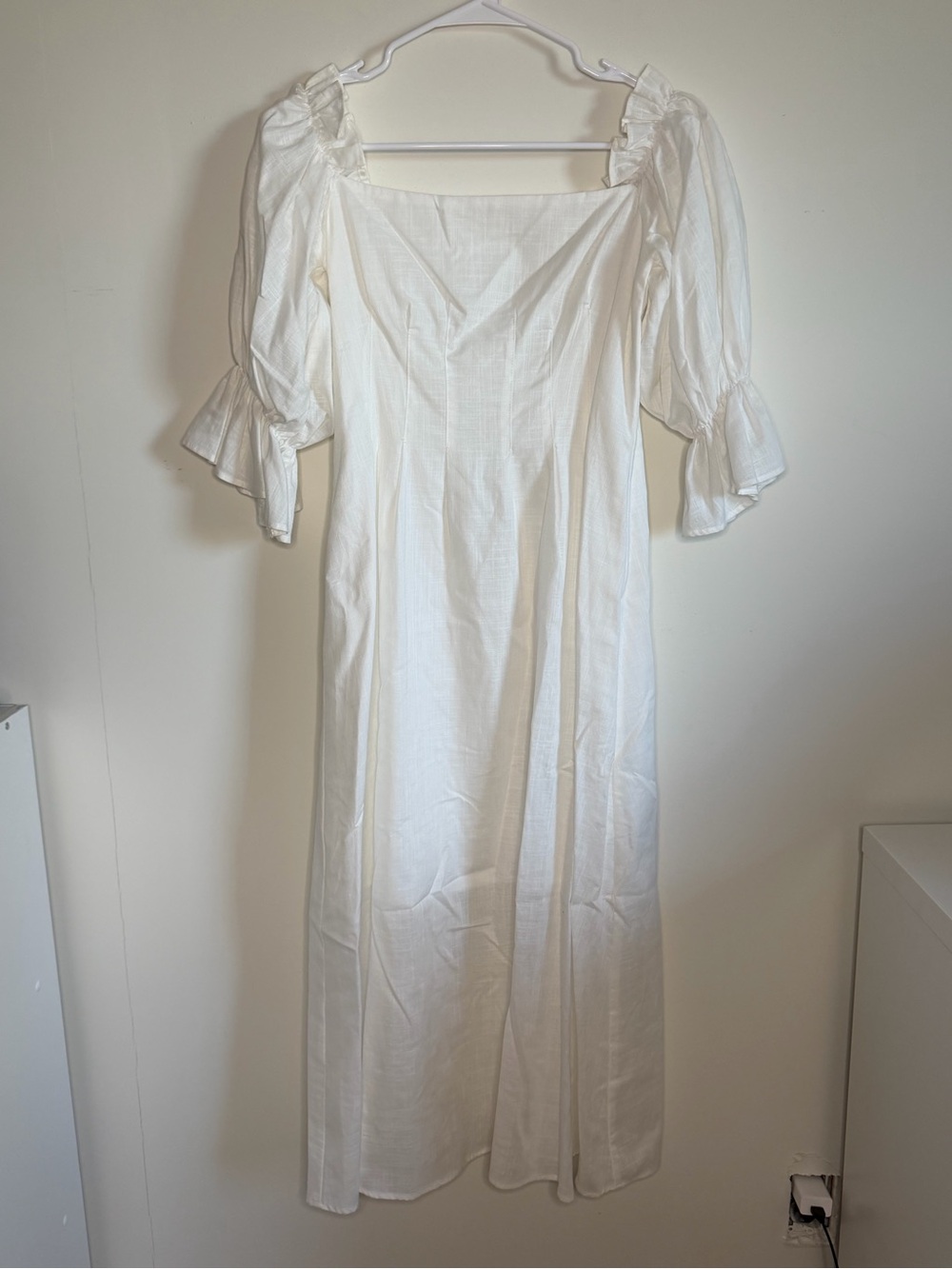 SHEIN White Puff Sleeve Square Neck Midi Dress